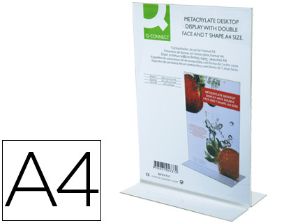 [2039934] Q-CONNECT - EXPOSITOR SOBREMESA CON FORMA DE T METACRILATO TAMAÑO A4 A DOS CARAS (Ref.KF04174)
