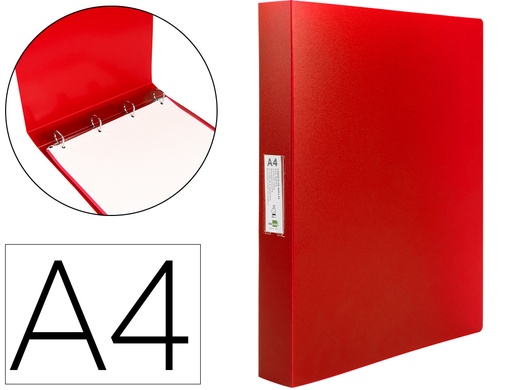 [2010892] LIDERPAPEL - Carpeta 4 anillas 25 mm mixtas polipropileno din A4 rojo translucido (Ref. CH30)