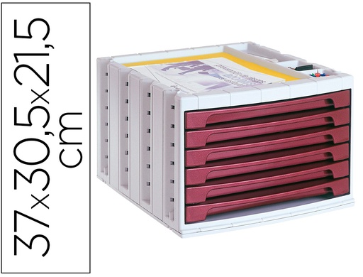 [2043583] Q-CONNECT - FICHERO CAJONES DE SOBREMESA 37X30,5X21,5 CM BANDEJA ORGANIZADORA SUPERIOR 6 CAJONES BURDEOS OPACO (Ref.KF18433)