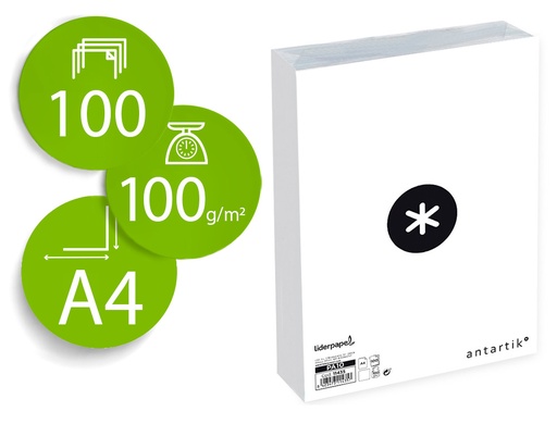 [2011435] ANTARTIK - Papel liderpapel A4 100g/m2 liso blanco paquete de 100 hojas (Ref. PA10)