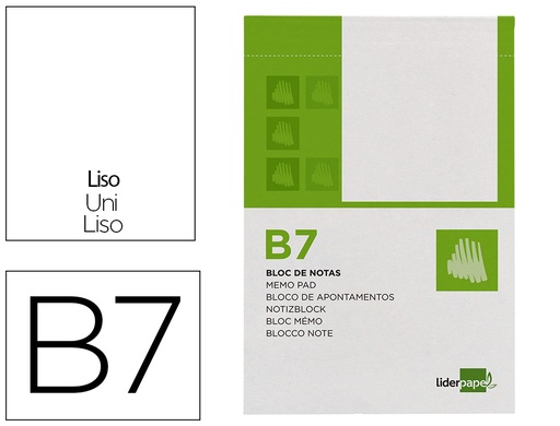 [2010437] LIDERPAPEL - BLOC NOTAS LISO B7 80 HOJAS 60G/M2 PERFORADO (Ref.BN08)