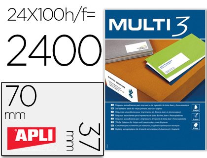 [2079555] MULTI3 - ETIQUETA ADHESIVA 70X37 MM FOTOCOPIADORA LASER INK-JET CAJA CON 100 HOJAS DIN A4 (Ref.4704)