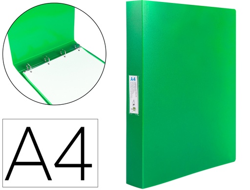[2010898] LIDERPAPEL - Carpeta 4 anillas 25 mm mixtas polipropileno din A4 verde manzana opaco (Ref. CH36)