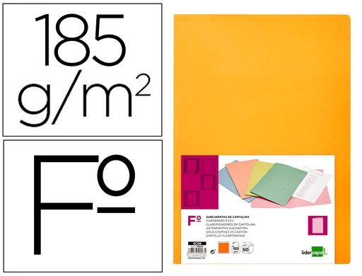 [2029023] LIDERPAPEL - SUBCARPETA FOLIO NARANJA INTENSO 185G/M2 (Ref.SC06)