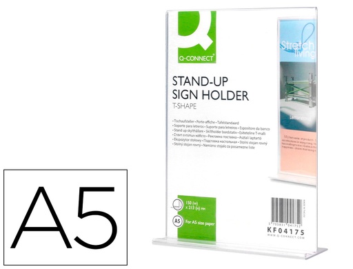 [2039935] Q-CONNECT - EXPOSITOR SOBREMESA CON FORMA DE T METACRILATO TAMAÑO A5 A DOS CARAS (Ref.KF04175)