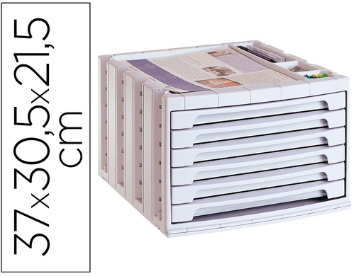 [2043582] Q-CONNECT - FICHERO CAJONES DE SOBREMESA 37X30,5X21,5 CM BANDEJA ORGANIZADORA SUPERIOR 6 CAJONES GRIS OPACO (Ref.KF18434)