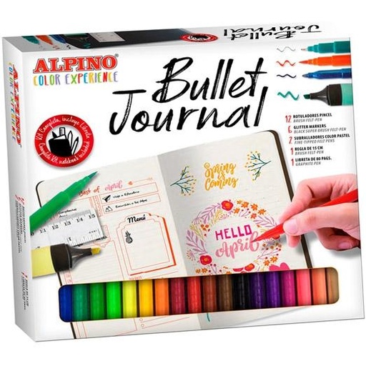 [9941170] ALPINO - ROTULADOR FIBRA EXPERIENCE BULLET JOUNAL KIT de 22
12x rotuladores dual artist
 6x glitter markers
 2x subrayadores pastel
 1x regla + libreta (Ref.AR001010)