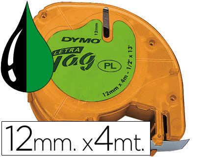 [9024341] DYMO - Cinta Rotuladora 4m 12mm Negro/Verde (Ref.S0721640)