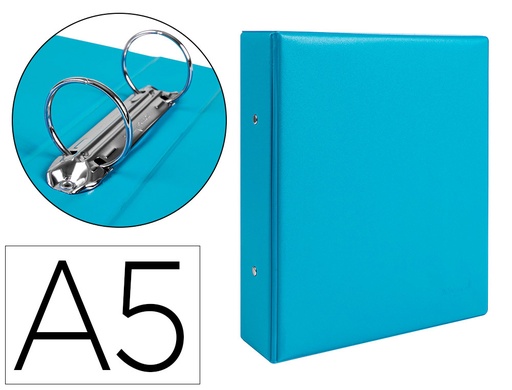 [2077201] LIDERPAPEL - CARPETA DE 2 ANILLAS 40 MM REDONDAS A5 Cartón FORRADO PVC AZUL (Ref.KA24)