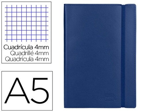 [2036102] LIDERPAPEL - LIBRETA SIMIL PIEL A5 120 HOJAS 70G/M2 CUADRO 4MM SIN MARGEN AZUL (Ref.LB39)
