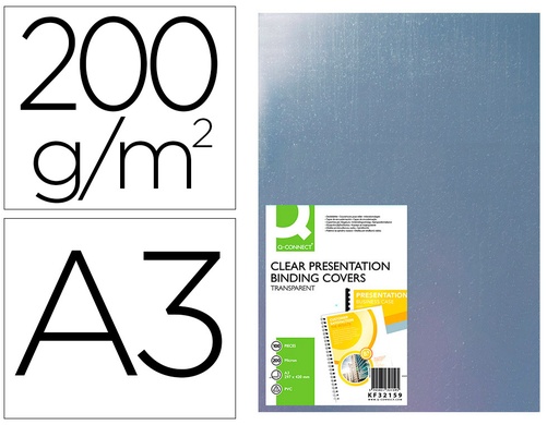 [2063456] Q-CONNECT - TAPA DE ENCUADERNACION PVC DIN A3 INCOLORA 200 MC CAJA DE 100 UNIDADES (Ref.KF32159)