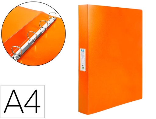 [2025625] LIDERPAPEL - CARPETA 4 ANILLAS 25 MM MIXTAS 43431 POLIPROPILENO DIN A4 NARANJA SERIE FROSTY (Ref.CA59)