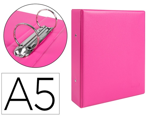 [2077197] LIDERPAPEL - CARPETA DE 2 ANILLAS 40 MM REDONDAS A5 Cartón FORRADO PVC FUCSIA (Ref.KA20)
