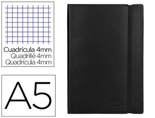 [2036103] LIDERPAPEL - LIBRETA SIMIL PIEL A5 120 HOJAS 70G/M2 CUADRO 4MM SIN MARGEN NEGRO (Ref.LB40)