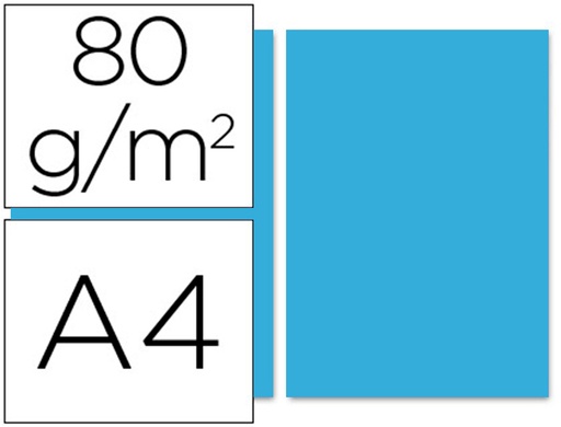 [2053163] LIDERPAPEL - PAPEL COLOR A4 80G/M2 AZUL TURQUESA PAQUETE DE 100 (Ref.PC60)