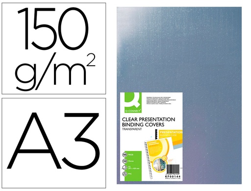 [2063455] Q-CONNECT - TAPA DE ENCUADERNACION PVC DIN A3 INCOLORA 150 MC CAJA DE 100 UNIDADES (Ref.KF00144)