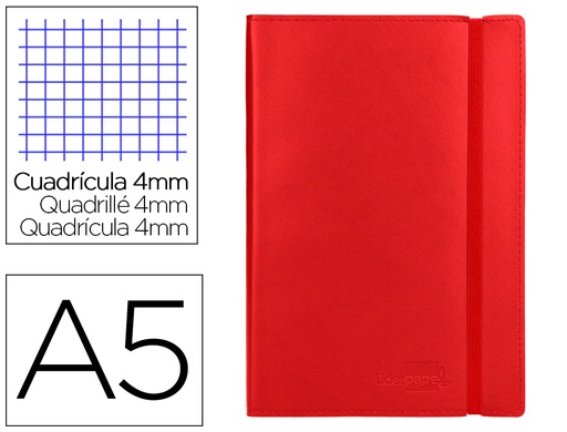 [2036101] LIDERPAPEL - LIBRETA SIMIL PIEL A5 120 HOJAS 70G/M2 CUADRO 4MM SIN MARGEN ROJO (Ref.LB41)