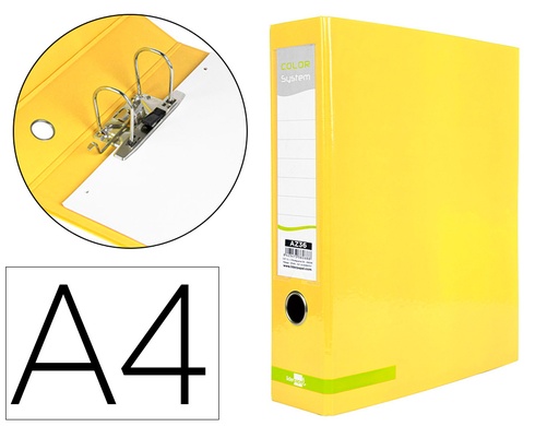 [2038268] LIDERPAPEL - ARCHIVADOR DE PALANCA A4 COLOR SYSTEM FORRADO SIN RADO LOMO 80MM AMARILLO COMPRESOR METALICO (Ref.AZ36)