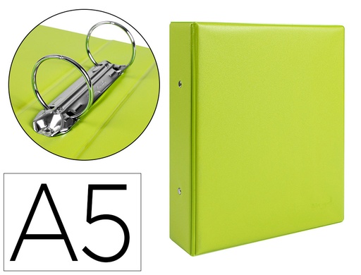[2077198] LIDERPAPEL - CARPETA DE 2 ANILLAS 40 MM REDONDAS A5 Cartón FORRADO PVC VERDE (Ref.KA21)