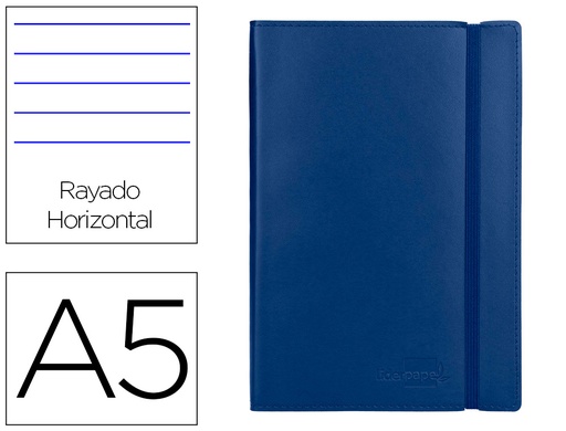 [2036899] LIDERPAPEL - LIBRETA SIMIL PIEL A5 120 HOJAS 70G/M2 HORIZONTAL SIN MARGEN AZUL (Ref.LB43)