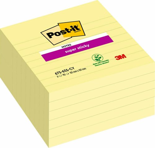 [2078143] POST-IT - BLOC DE NOTAS ADHESIVAS QUITA Y PON SUPER STICKY 101X101 MM CON 90 HOJAS RAYADO PACK DE 6 BLOC COLORES (Ref.675-SS6RIO-EU)
