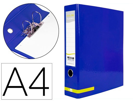 [2038272] LIDERPAPEL - ARCHIVADOR DE PALANCA A4 COLOR SYSTEM FORRADO SIN RADO LOMO 80MM AZUL COMPRESOR METALICO (Ref.AZ37)