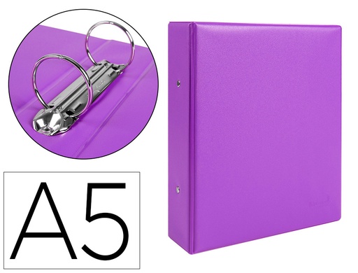 [2077199] LIDERPAPEL - CARPETA DE 2 ANILLAS 40 MM REDONDAS A5 Cartón FORRADO PVC VIOLETA (Ref.KA22)