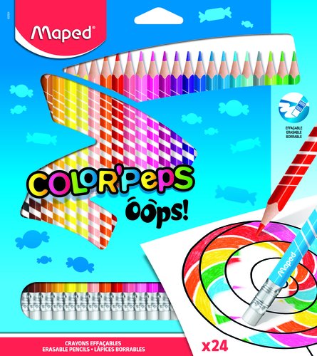 [9936196] MAPED - LAPICES de COLORES COLOR´PEPS BORRABLE OOPS! RESINA Estuche de 24 con GOMA (Ref.832824)