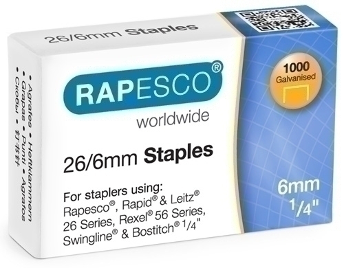 [1921729] RAPESCO - Caja 1000 grapas Galvanizadas 26/6mm. (Ref.S11661Z3)