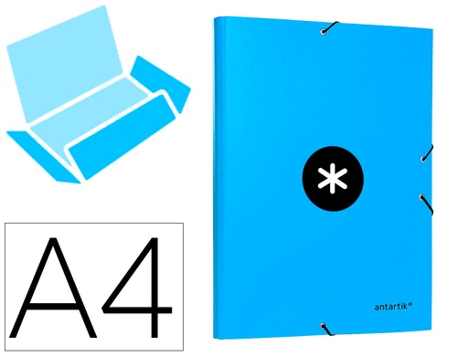 [2087078] ANTARTIK - CARPETA LIDERPAPEL GOMAS A4 3 SOLAPAS Cartón FORRADO COLOR AZUL (Ref.AW12)