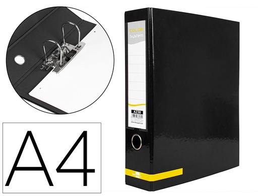 [2038270] LIDERPAPEL - ARCHIVADOR DE PALANCA A4 COLOR SYSTEM FORRADO SIN RADO LOMO 80MM NEGRO COMPRESOR METALICO (Ref.AZ38)