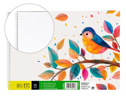 [2032008] LIDERPAPEL - BLOC DIBUJO ESCOLAR ESPIRAL 155X215MM 20 HOJAS 90G/M2 SIN RECUADRO (Ref.DE03)