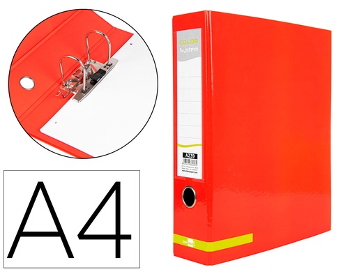 [2038269] LIDERPAPEL - ARCHIVADOR DE PALANCA A4 COLOR SYSTEM FORRADO SIN RADO LOMO 80MM ROJO COMPRESOR METALICO (Ref.AZ39)
