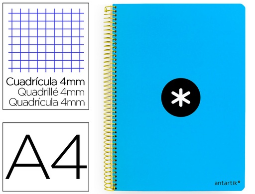 [2159564] ANTARTIK - Cuaderno espiral liderpapel A4 tapa dura 80h 100gr cuadro 4mm con margen color azul (Ref. KB08)