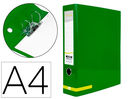 [2038271] LIDERPAPEL - ARCHIVADOR DE PALANCA A4 COLOR SYSTEM FORRADO SIN RADO LOMO 80MM VERDE COMPRESOR METALICO (Ref.AZ40)
