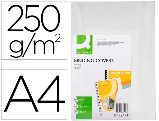 [2063451] Q-CONNECT - TAPA DE ENCUADERNACION Cartón DIN A4 BLANCO BRILLANTE 215 GR CAJA DE 100 UNIDADES (Ref.KF00498)