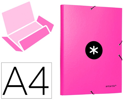 [2087077] ANTARTIK - CARPETA LIDERPAPEL GOMAS A4 3 SOLAPAS Cartón FORRADO COLOR ROSA (Ref.AW17)