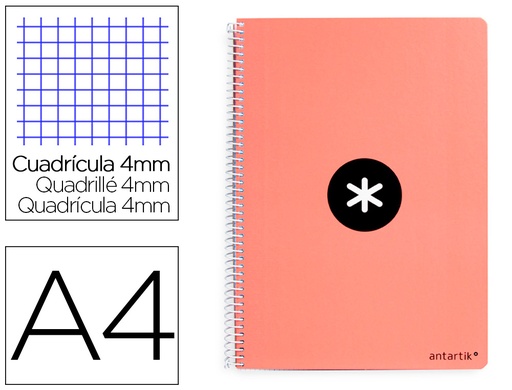 [2159565] ANTARTIK - Cuaderno espiral liderpapel A4 tapa dura 80h 100gr cuadro 4mm con margen color coral (Ref. KB09)