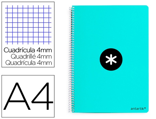 [2159567] ANTARTIK - Cuaderno espiral liderpapel A4 tapa dura 80h 100gr cuadro 4mm con margen color menta (Ref. KB11)