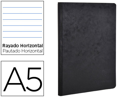 [2078618] CLAIREFONTAINE - LIBRETA AGE-BAG TAPA CARTULINA LOMO COSIDO RAYADO HORIZONTAL 96 HOJAS COLOR NEGRO 148X210 MM (Ref.795461C)