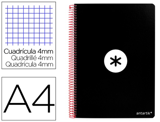 [2159569] ANTARTIK - Cuaderno espiral liderpapel A4 tapa dura 80h 100gr cuadro 4mm con margen color negro (Ref. KB13)
