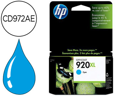[9046947] HP ( HEWLETT PACKARD ) - Cartuchos ORIGINALES Inyección De Tinta 920 xl Cyan (Ref.CD972AE#BGY)