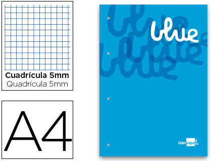 [2073784] LIDERPAPEL - BLOC ENCOLADO CUADRO 5 MM AZUL A4 NATURAL 100 HOJAS 100 G/M2 (Ref.BR09)