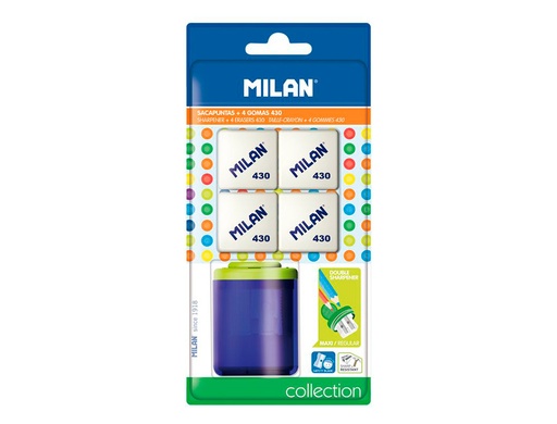 [2161334] MILAN - Sacapuntas/Afilalapices collection plastico 2 usos + 4 gomas 430 (Ref. BYM10273)