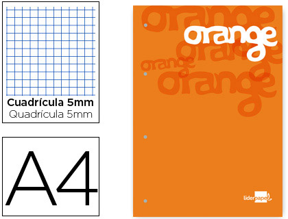 [2073783] LIDERPAPEL - BLOC ENCOLADO CUADRO 5 MM NARANJA A4 NATURAL100 HOJAS 100 G/M2 (Ref.BR08)