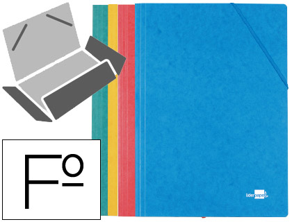 [2080366] LIDERPAPEL - CARPETA GOMAS FOLIO 3 SOLAPAS Cartón SIMIL PRESPAN COLORES SURTIDOS PACK 4 (Ref.CG37)