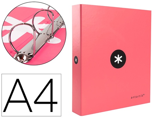 [2088854] ANTARTIK - Carpeta 4 anillas 40 mm mixtas liderpapel A4 forrada color coral (Ref. AW62)