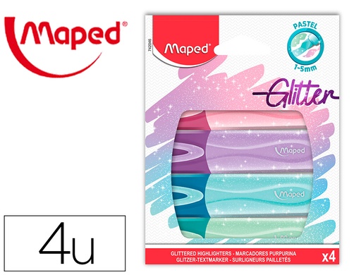 [9162266] MAPED - Rotulador fluorescente peps pastel con glitter estuche de 4 unidades colores surtidos (Ref. 742046)