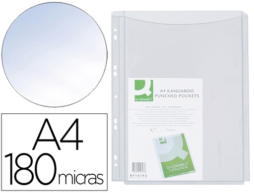 [2077874] Q-CONNECT - FUNDA MULTITALADRO CON FUELLE DIN A4 PVC 180 MICRAS - BOLSA DE 5 (Ref.KF00138)