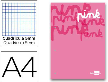 [2074337] LIDERPAPEL - BLOC ENCOLADO CUADRO 5 MM ROSA A4 NATURAL 100 HOJAS 100 G/M2 (Ref.BR11)